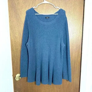 J Jason Wu June Sweater 2X Teal Blue Knit Crew Neck QVC Women Flare Waist Cotton
